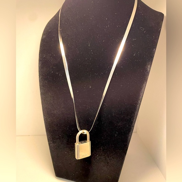 Sterling silver necklace /bracelet set including AUTHENTIC Prada padlock W keys